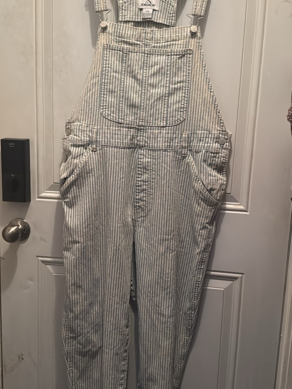 Jordache Cream and Blue Striped Cotton Overalls